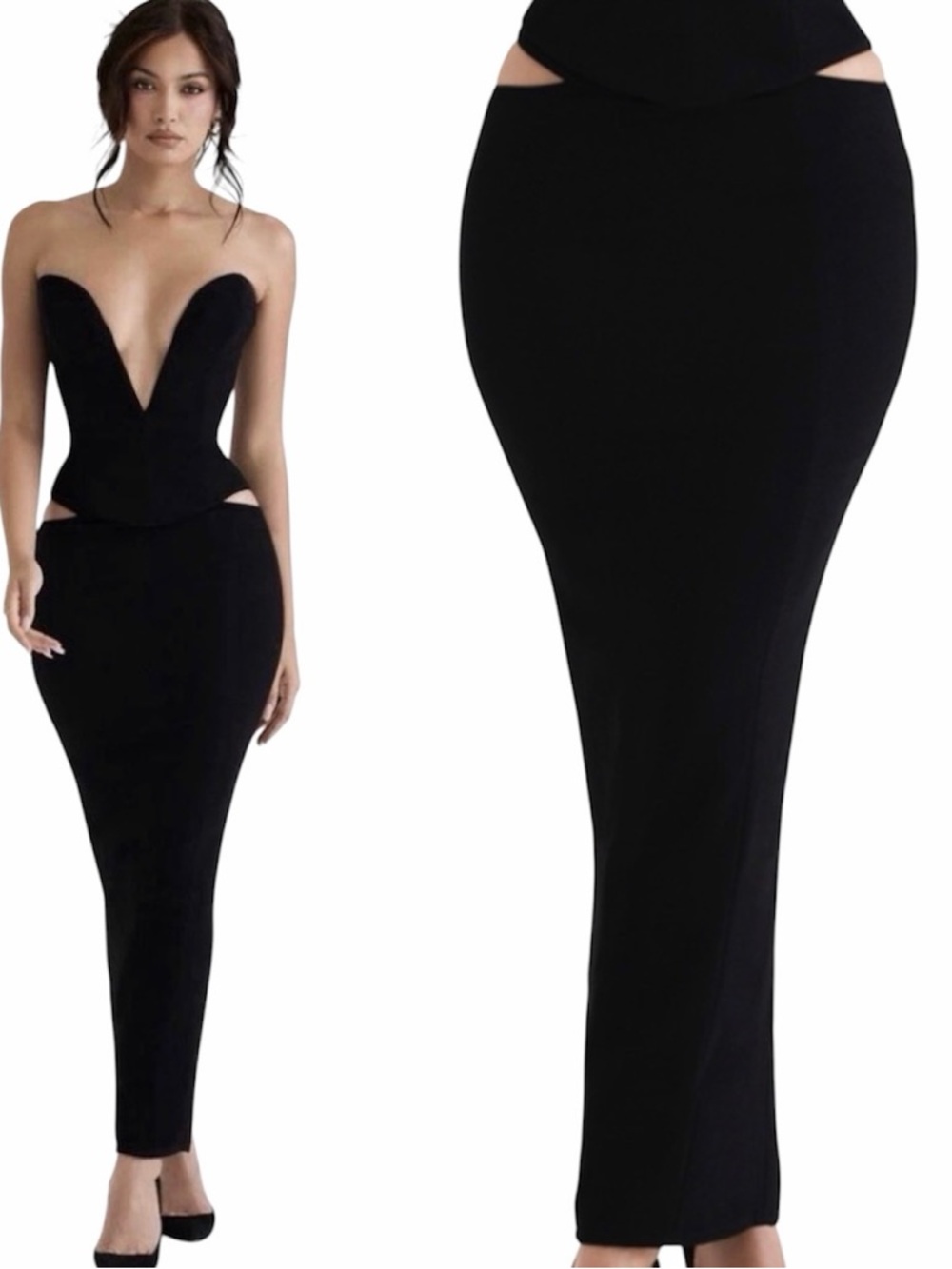 House Of Cb Martinez Maxi Black Skirt Cut Out Bodycon Cocktail Party Sexy Size M